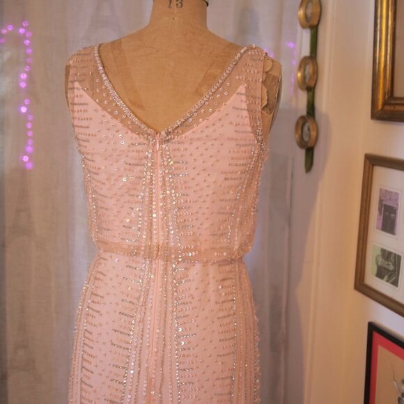 vtg 90s CACHE Y2K Pink Sequins Beaded Mermaid Maxi Dress Whimsigoth Fairycore 6 - Picture 8 of 16